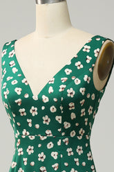 Etui V-Ausschnitt Grünes Abendkleid mit Schlitz